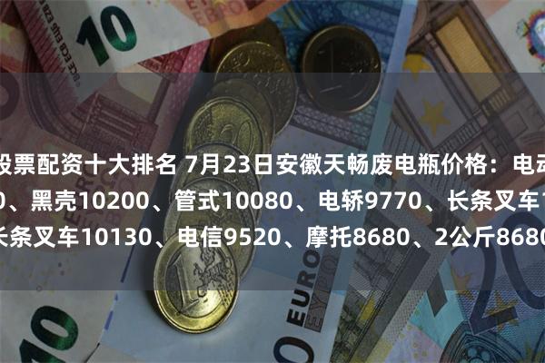股票配资十大排名 7月23日安徽天畅废电瓶价格：电动10030、大白9830、黑壳10200、管式10080、电轿9770、长条叉车10130、电信9520、摩托8680、2公斤8680。（单位：元/吨）